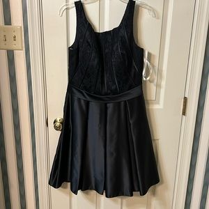 Pretty Maids Black Dress size 14. Lace & Satin 22607 short NWT